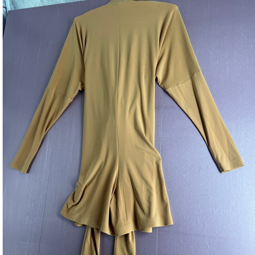 Norma Kamali Minimalist Tan Long Sleeve Tie Front Designer Romper Playsuit S - Picture 15 of 16